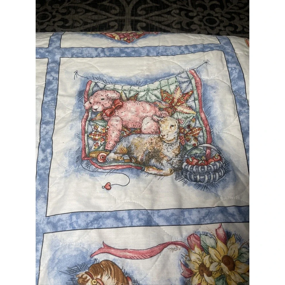 Spring Cotton Panel Victorian Dolls Toys  6 squares Quilt 32W 40L